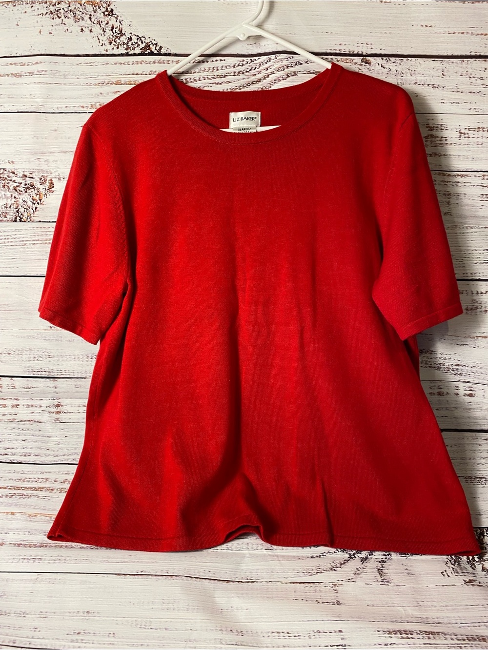 Liz Baker Bright Red Crew Neck Tee Sz-XL